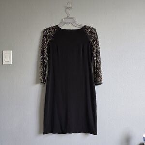 Chetta B Black Embellished Round neck Long Sleeves Knee Length Dress size 4